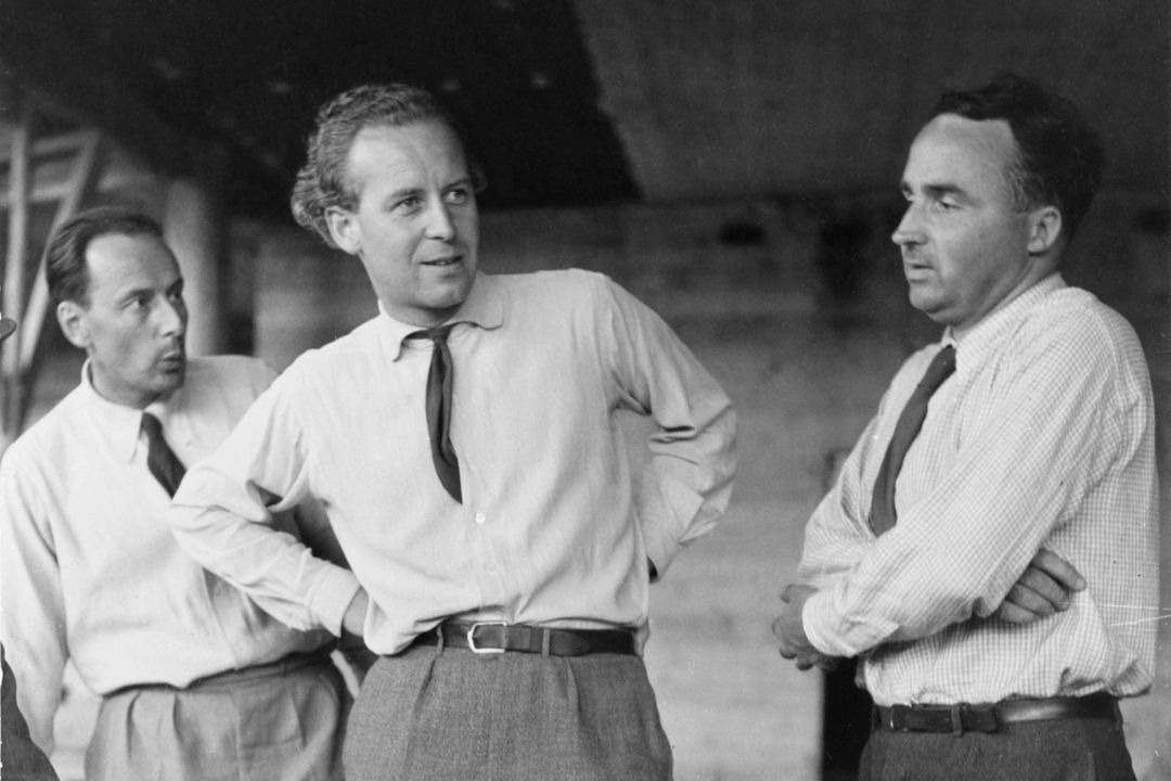 Werner M. Moser, Max Ernst Haefeli and Rudolf Steiger on the construction site of the Convention Center, around 1939